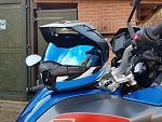 Schuberth E1 Hunter Blue mit einem Visier in Blue Mirrored &  SCHUBERTH SC10U Kommunikationssystem