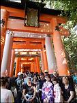 kilometerlange rote Tore am Fushimi-Inari Jinja in Kyoto, normaler Wochentag und voll wie immer
